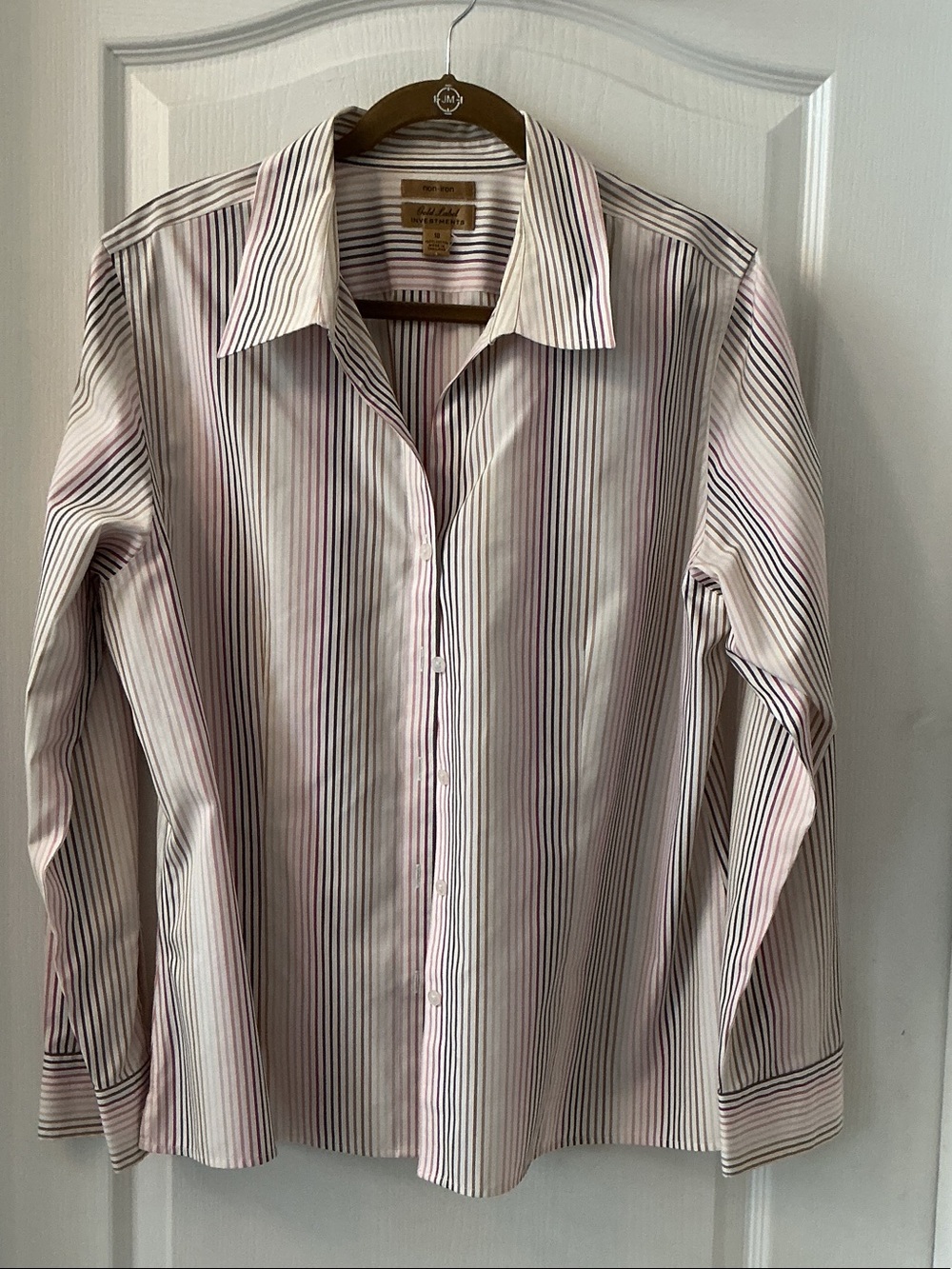 Women's Striped Button-Up Shirt - Pink & White